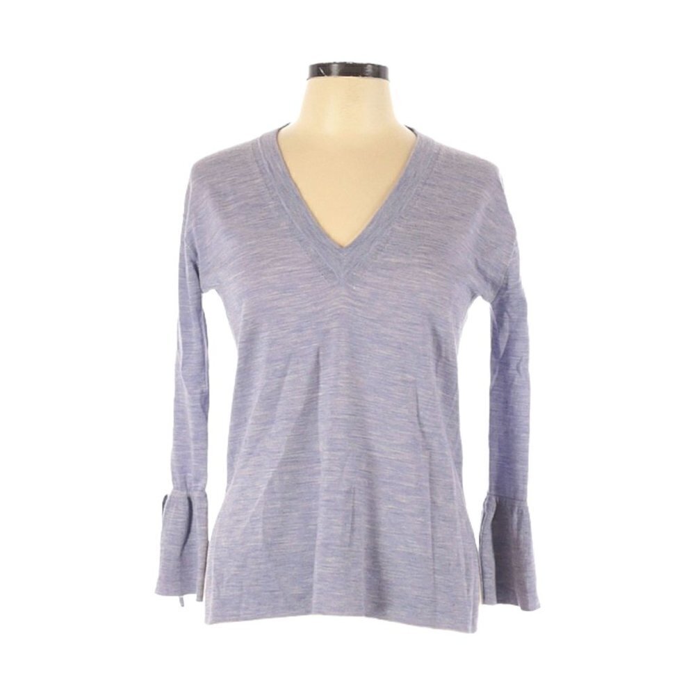 J. Crew Merino Wool Baby Blue Tie Bell Cuff V-Neck Sweater Size XS